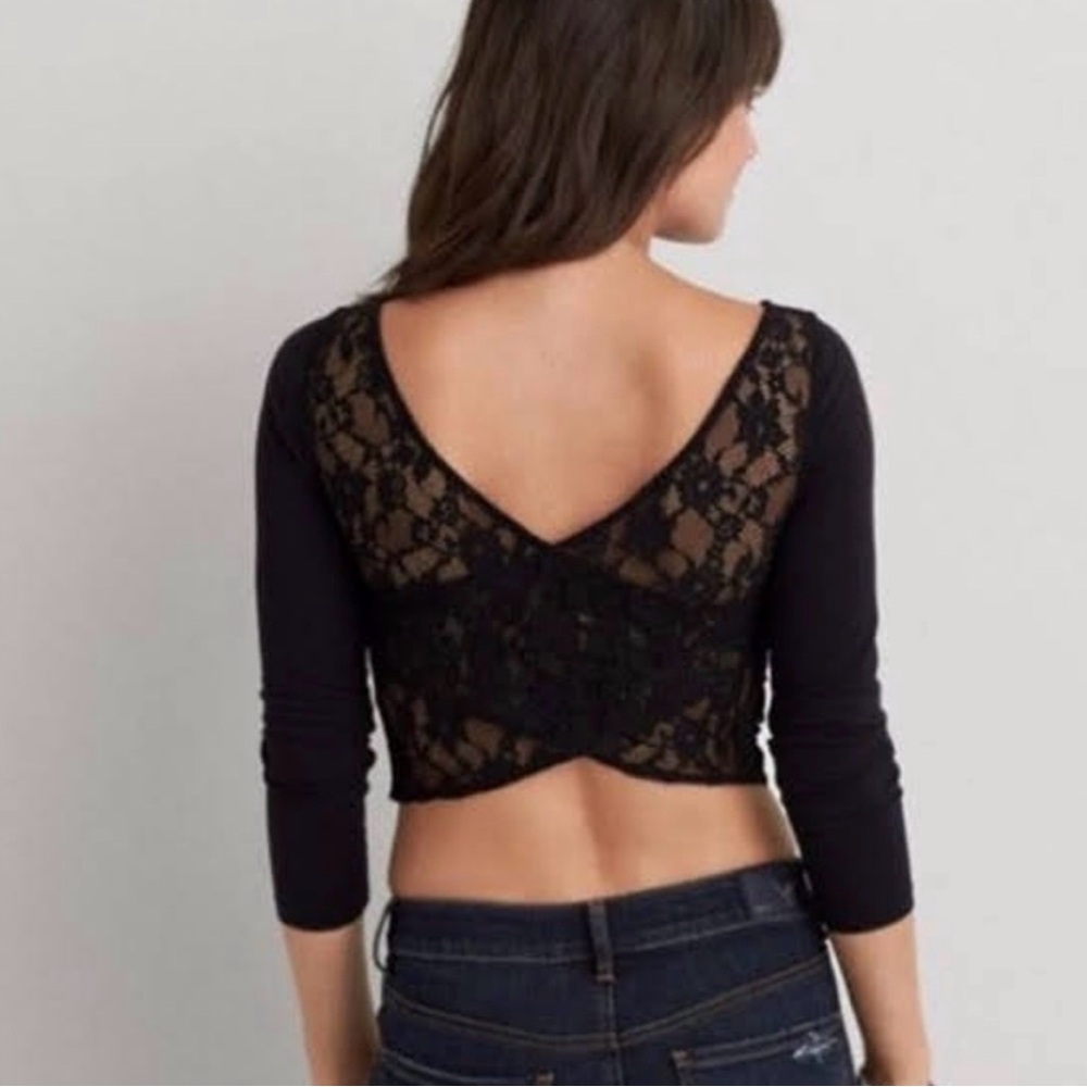 American Eagle Outfitters Black Lace Crop Top